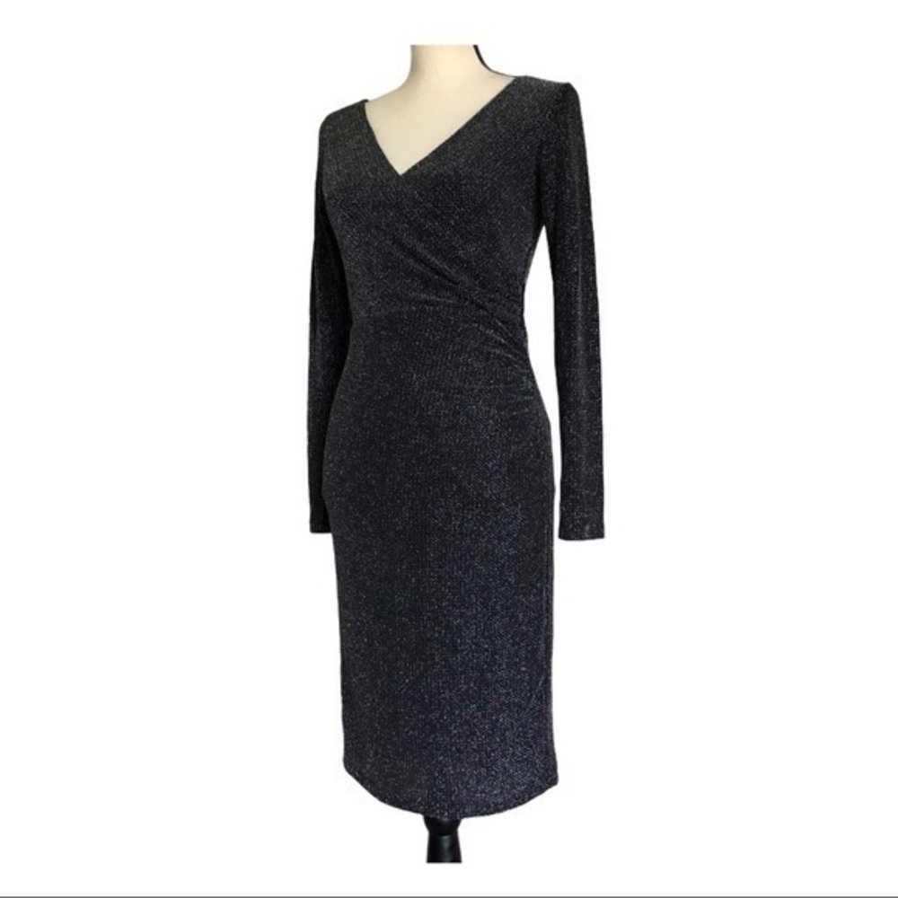 Onyx Nite Black Metallic Asymmetric Cocktail Dress size 4
